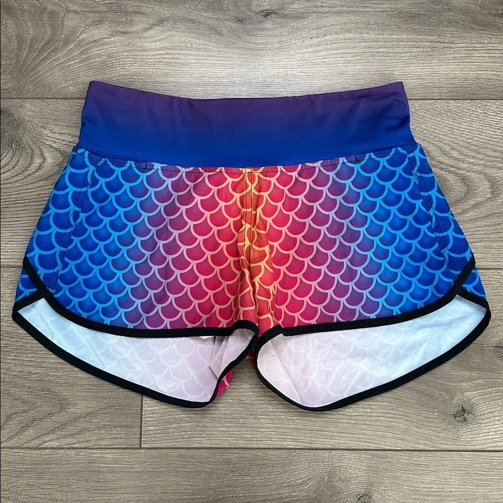 INKnBURN Mermaid Scale Performance Lined Running Shorts Blue Red Size 6 - Picture 1 of 13